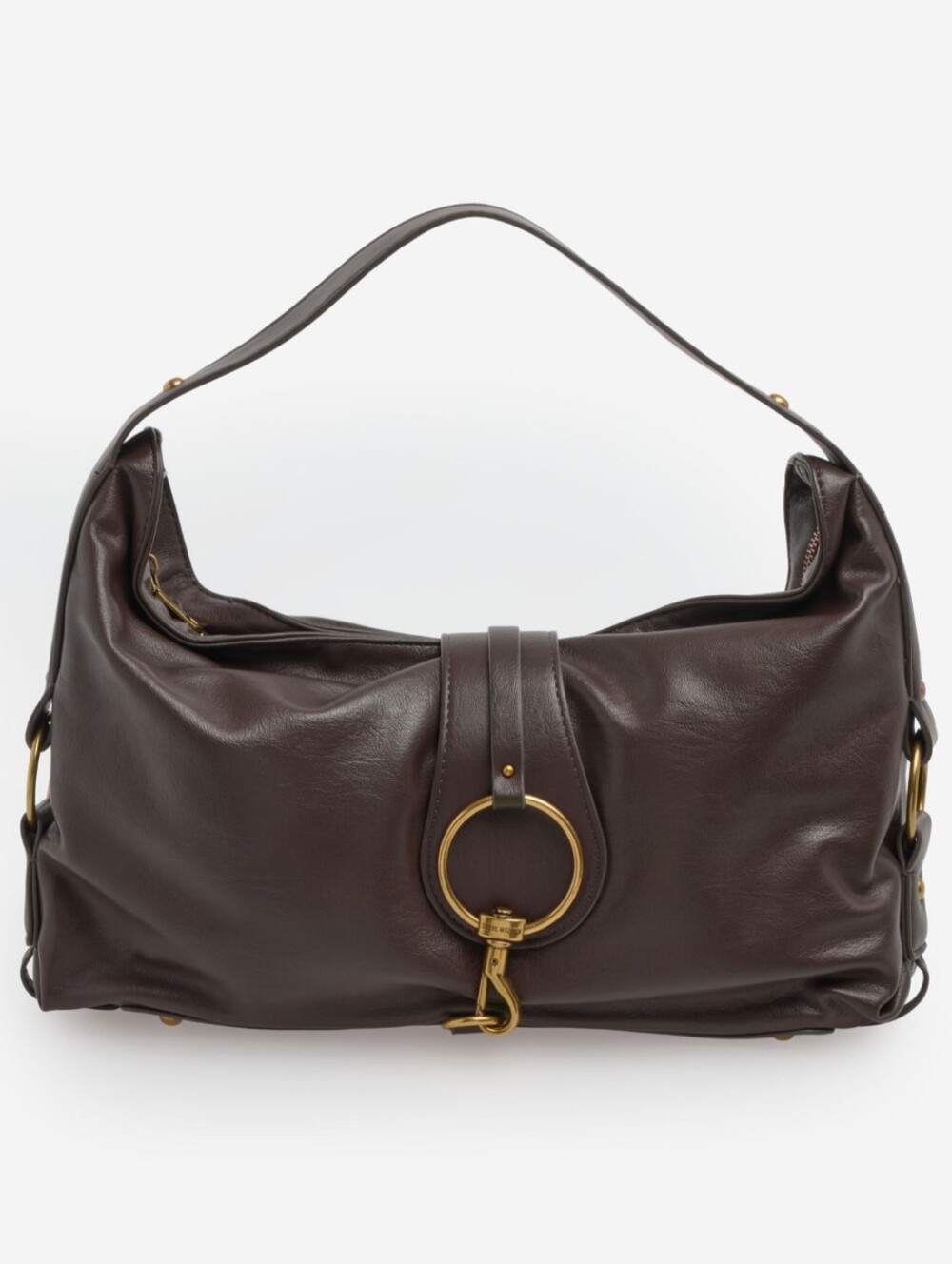 Steve Madden Dark Brown Leather Hobo with Gold Ring Hardware